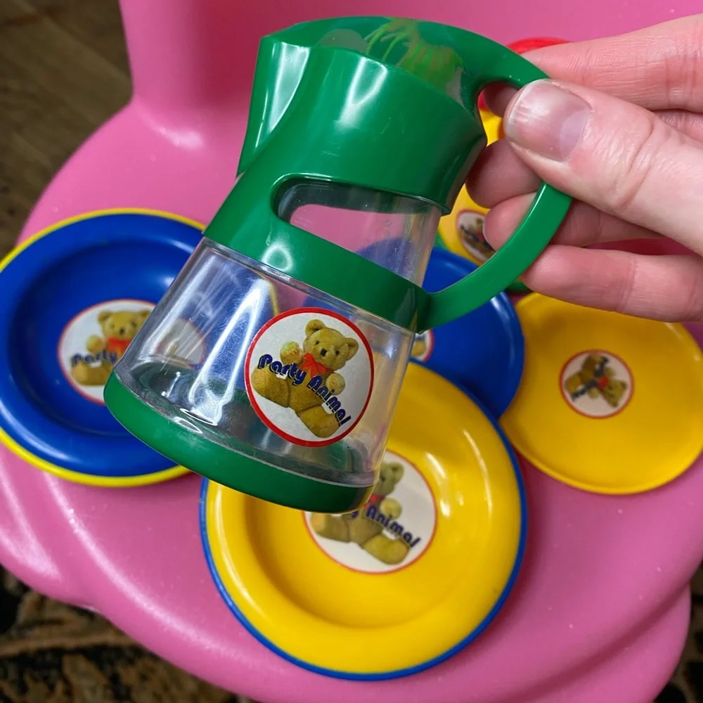 RARE vintage bear Kids Tea Set - Green, Yellow, Blue